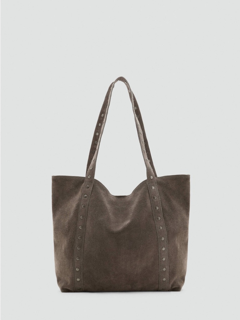 Mango Suede Studded Tote in Taupe Brown - Picture 3 of 7